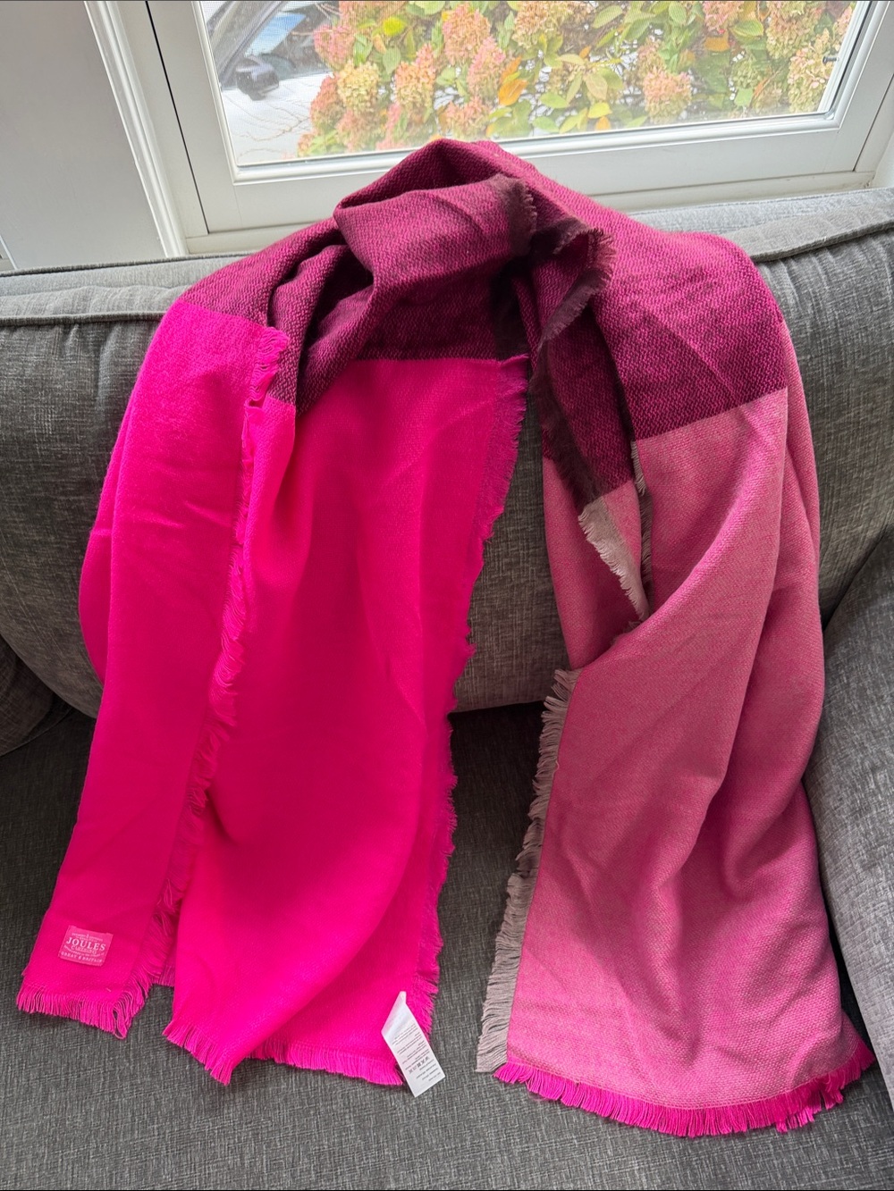 Joules Berkley Soft Pink, Maroon & Grey Scarf